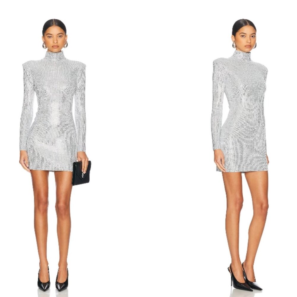 Retrofete Mini Dress Silver/Metallic Dove Size M Aisling Embellished